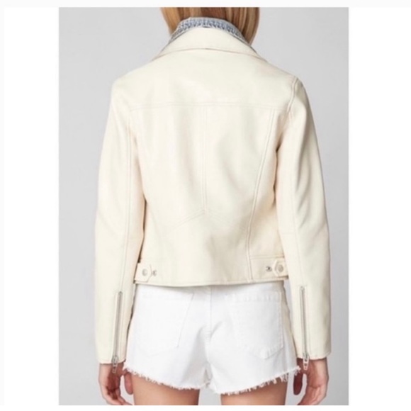 Blanknyc ivory faux leather jacket with removable denim collar - Picture 10 of 11